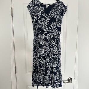 Jcrew Factory Floral Navy and White Midi Cotton Dress